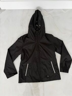 Danskin Now Black Hooded Windbreaker Full Zip Hooded Jacket Reflective Accents